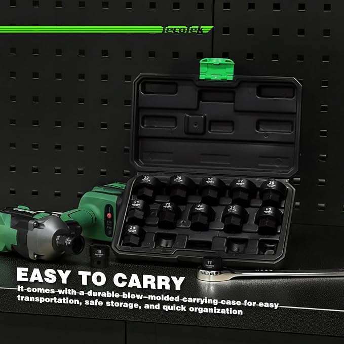 TecoTek 14PCS 1/2" Drive 17-30mm Low Profile Nano Impact Socket Set