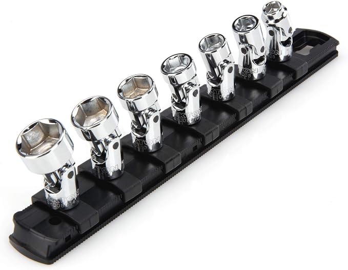 TEKTON 1/4 Inch Drive Universal Joint Socket Set, 7-Piece | SHD90109 | (1/4 - 9/16 in.), Shallow, 6-Point, Socket Rail