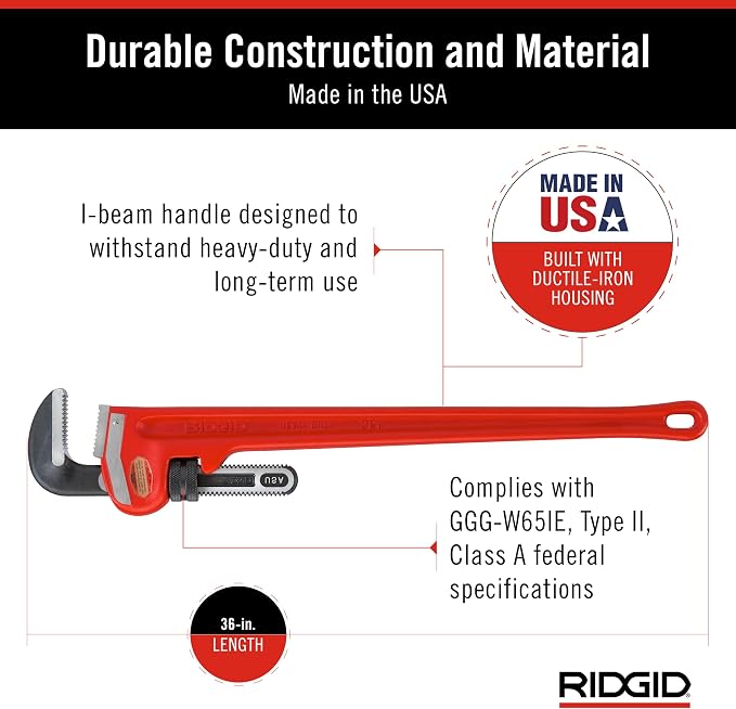 Ridgid 31035 model 36 Heavy-Duty Straight Pipe Wrench, 36" Plumbing Wrench