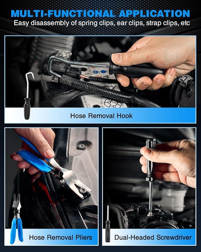 Saker Hose Clamp Pliers Set, Automotive Clamp Removal Tool Kit, Spring Clip Pliers, Flexible Cable Clamp Tool - 9PCS Heavy Duty Locking Kit for Car Engine Repair Tight Space Mechanic DIY