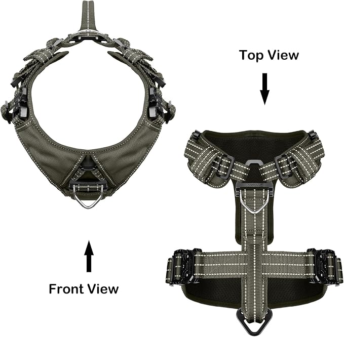 ICEFANG Dog Halter Harness with Metal Buckles,Dog Strap Vest for Large Dogs | Control Handle,Summer-Cooling,Reflective,Front Hook,Adjustable,Soft Padded,No Pull,Green,Large