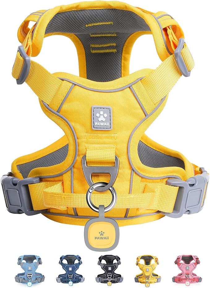 Pawaii No Pull Dog Harness with Pet ID Tag, Reflective Vest | Built for safer walks with a QR Pet ID Tag, front no pull clip, reflective trim, control handle and breathable mesh lining