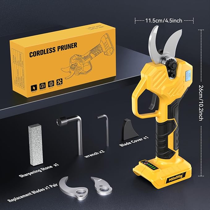 MtiolHig Electric Pruning Shears Compatible with DeWALT 20V – 26000RPM Cordless Garden Pruner,0.8-2 inch Max Cutting Diameter PVC Cutter Tree Trimmer with LCD Display & SK7 Blades(Tool Only)