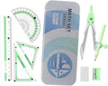 Compass Geometry Tool 9 Pcs Protractor and Compass Set Geometry Set Drawing Compass with Shatterproof Storage Box Includes Rulers Protractor Compass Eraser Pencil Sharpener Green