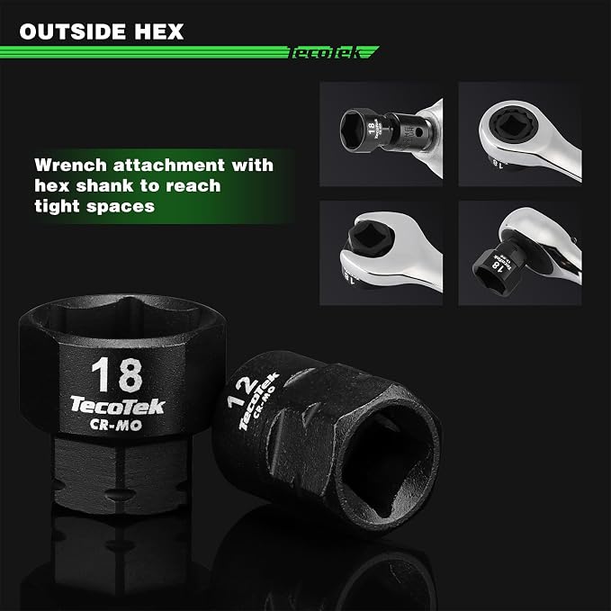 TecoTek 19-Piece 3/8-Inch Drive Metric Low Profile Impact Socket Set, Stubby Socket Set, 6mm-24mm, No Skips Sizes, 6 Point, Cr-Mo, Shorter Socket for Tight Areas