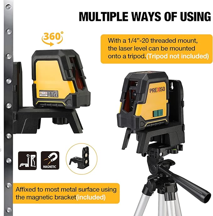 PREXISO Laser Level Self Leveling - 100Ft Rechargeable Cross Line Laser, Green Line leveler Tool for Construction, Floor Tile, Home Renovation with Magnetic Pivoting Base, Target Plate & Carry Bag