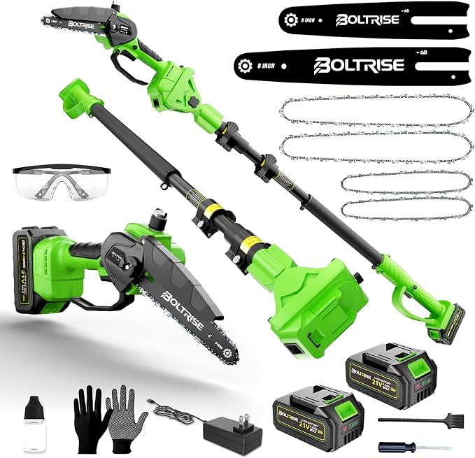 3-in-1 Electric Pole Saws for Tree Trimming, 8 Inch & 6 Inch Mini Chainsaw Cordless with 2x4.0 Ah Battery, Battery Powered Pole Chain Saw, 16 Ft Reach, Telescopic Chainsaw Tree Trimmer Branch Cutter
