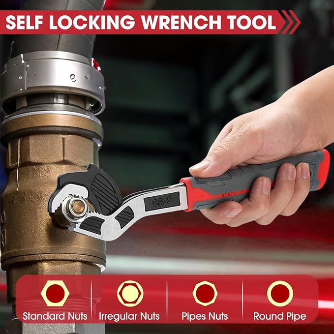 Self Adjusting Pipe Wrench, 6”8”10” Self Locking Wrench Set with Forged Double Threaded Jaws for Pipes Nuts Bolts and Plumbing Repair