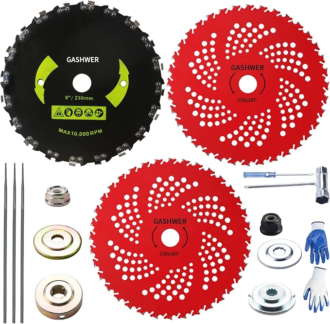 9" x 36 Teeth Carbide Tipped Brush Cutter Blades Weed Eater Trimmer Blade 9" x 20T Carbon Steel Round Chainsaw Tooth Brush Blades Compatible with Stihl, Ego,Husqvarna Brush Cutter, Trimmer, Weed Eater