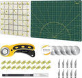 39 Pcs Rotary Cutter Set - Quilting Kit incl. 45mm Fabric Cutter, 5 Extra Rotary Blades, A4 Cutting Mat, Craft Knife Set, Quilting Ruler and Sewing Clips, Ideal for Crafting, Sewing, Patchworking