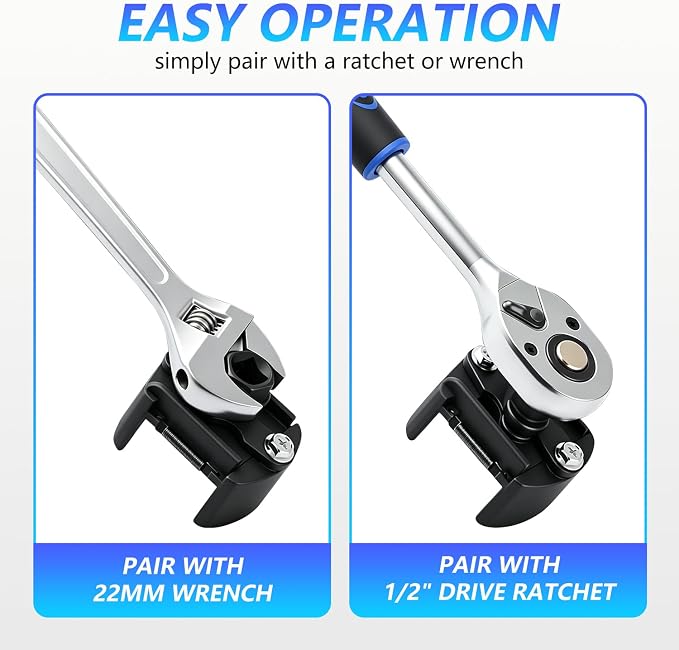 2 PCS Adjustable Oil Filter Wrench Set, 60-80 mm & 80-105 mm Universal Oil Filter Removal Tool, 1/2" & 22mm Drive Non-Slip Auto Clamp Wrench for Car Spin-On Filters
