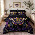 Gothic Moth Comforter Sets Queen Size,Bohemian Butterfly Vegetation Leaf Flash Bedding for Kids Room Decor,Mysterious Aesthetics Bedding with Comforter,Fitted Sheet,Flat Sheet,Pillowcases.