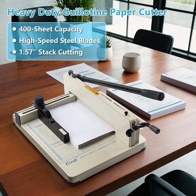 Ecraft Heavy Duty 12" Guillotine Paper Cutter - 400 Sheet Capacity,Solid Steel with HSS Blade,Industrial Commercial Trimmer for Office,School,Print Shop,Safety Lock & Clear Grids