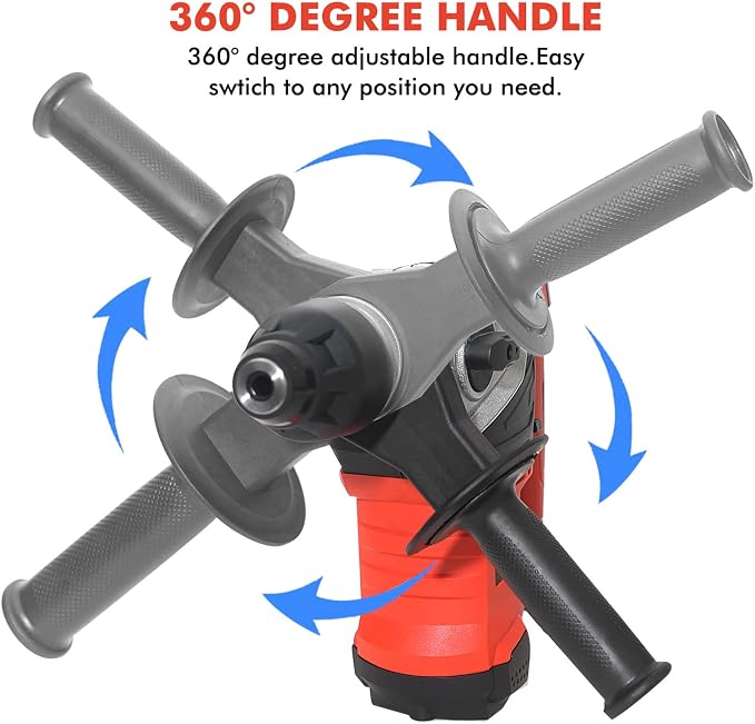 AOBEN Rotary Hammer Drill with Vibration Control and Safety Clutch,13 Amp Heavy Duty 1-1/4 Inch SDS-Plus Demolition Hammer for Concrete-Including 3 Drill Bits,Flat/Point Chisels.