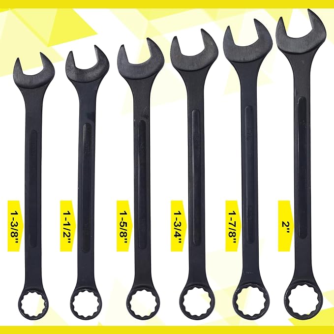 6PC Jumbo Combination Wrench Set, SAE, 1-3/8" to 2", Extra Large Wrenches | 1-3/8", 1-1/2", 1-5/8", 1-3/4", 1-7/8", 2 inch, Extra Large Combination Wrench Sets with Pouch (6PC-SAE)