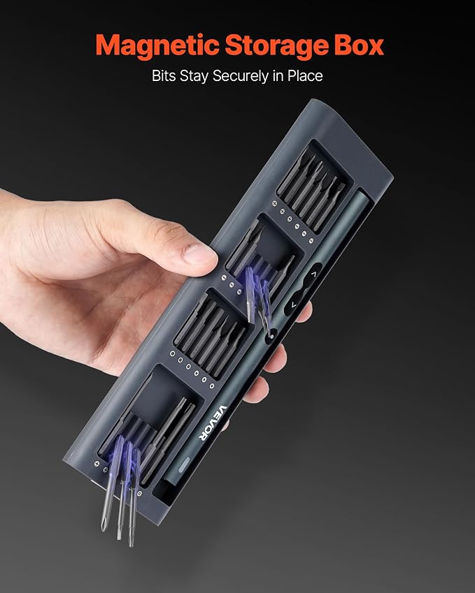 VEVOR 4V Electric Screwdriver Set, Mini Precisioni Electric Screwdriver Set, 48 Magnetic Bits, 5/32‘’Hex, S2 Steel Bits & LED Light, Repair Tool Kit for Electronics Phone Camera Laptop Watch