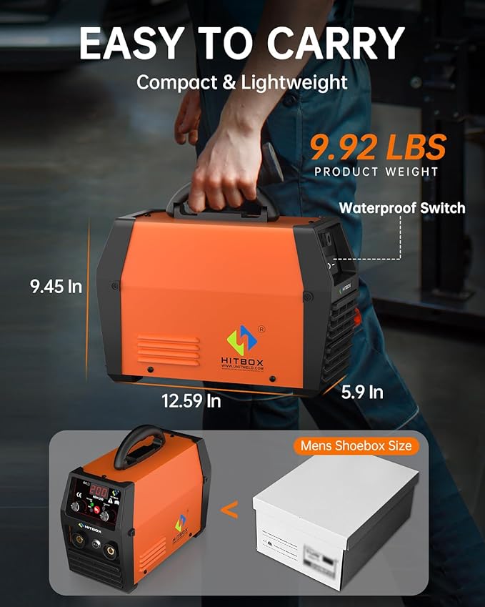 HITBOX 140A MIG Welder Gasless, 110V/220V Dual Voltage Flux Core Welder Flux MIG/Lift TIG/Stick 3 In 1 Synergy MIG Welding Machine With Torch Clamp and 0.8mm Flux Wire