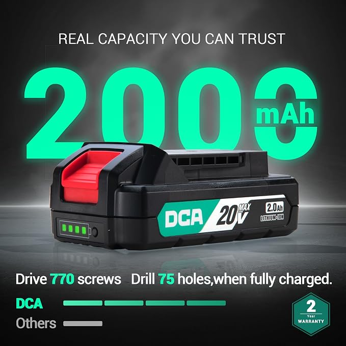 DCA 20V Cordless Hammer Drill Set, 354 In-lb Torque, 1/2" Keyless Chuck, 22500 IPM, 2 Variable Speeds, 18+1+1 Position, 14 Drill/Driver Bits for Brick, Metal, Wood ADJZ2035i13 (Renewed)