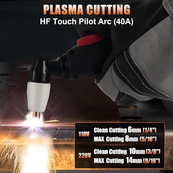 HIZONE Multifunctional Welders Plasma Cutter Combo 200A，8 in 1 Multiprocess Welder Gas MIG/PULSE MIG/MAG/Flux Gasless MIG/HF TIG/Stick/CUT/SPOT MIG 110/220V Dual Voltage Aluminum Welding Machine