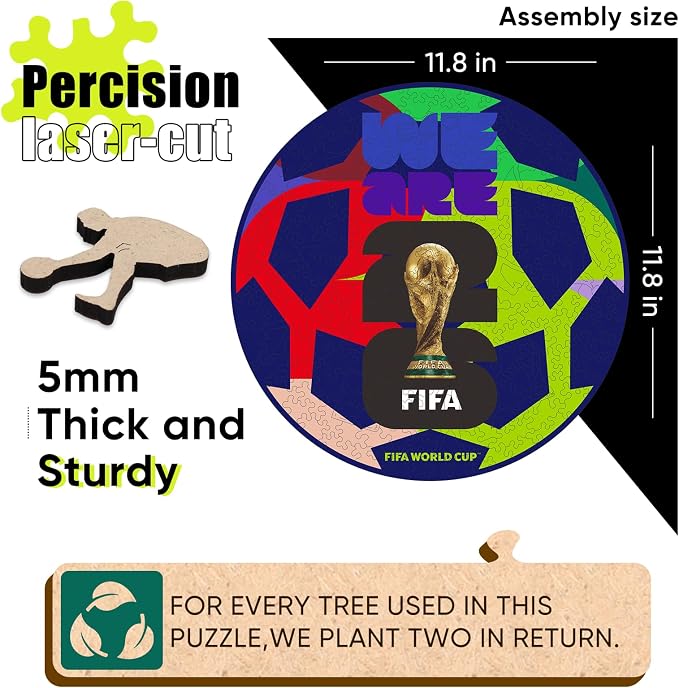 FIFA 2026 World Cup Soccer Wooden Puzzle for Adults, 5MM Thick, Puzzle for Football Fans, Officially Licensed Product, 200 Pieces Irregular Shape Jigsaw Puzzles for Adults,10 x 10