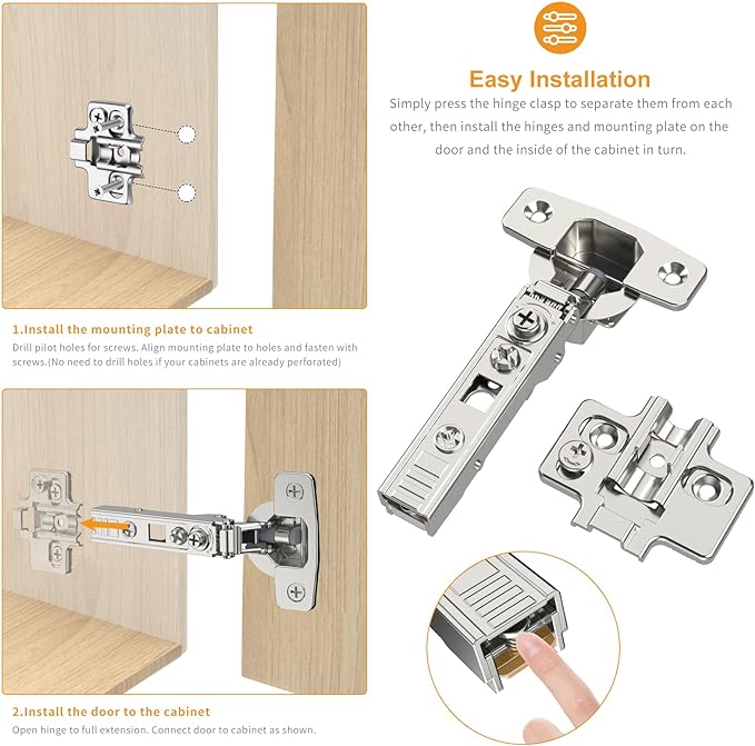 Chibery 10 Pack Frameless Full Overlay Soft Close Concealed European Hinges, Self Closing Satin Nickel, 105 ° Open Angle 4D Adjustment, Speed Control, Clip On, Stainless Steel for Cabinet Door
