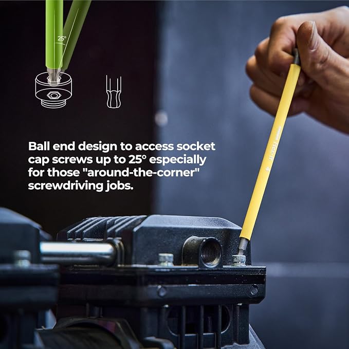 Sae Allen Wrenches Sets 13pcs, Extra Long Arm Allen Key Set with Ball End, Crafted Hex Key Set with Color Coded Sleeves, Unique Patented Holder Design for Magnetizing and Demagnetizing