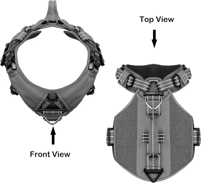 ICEFANG Quick-Moving Tactical Dog Harness for Small Dogs,No Pull Dog Vest | Control Handle,Reflective,Full Metal Buckles,Adjustable,Hook-and-Loop Panel,Soft Padded,Grey,Small