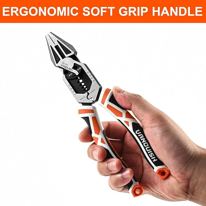 VANQUISH 2 Pcs Pliers Set, 8 Inch Multifunctional Linesman and Long Nose Plier, Wire Cutter/Crimper/Stripper, CRV Steel Heavy Duty Pliers