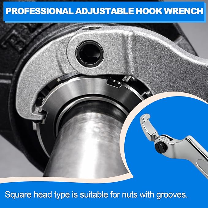 Adjustable C Spanner Hook Wrench Tool Set 3/4-2"(19-51mm)2-4 3/4"(51-121mm) | Chrome Vanadium Hook Wrenches for Tightening and Loosening Side-Slot Collars, Lock Nuts, Bearings and Collets on Machinery