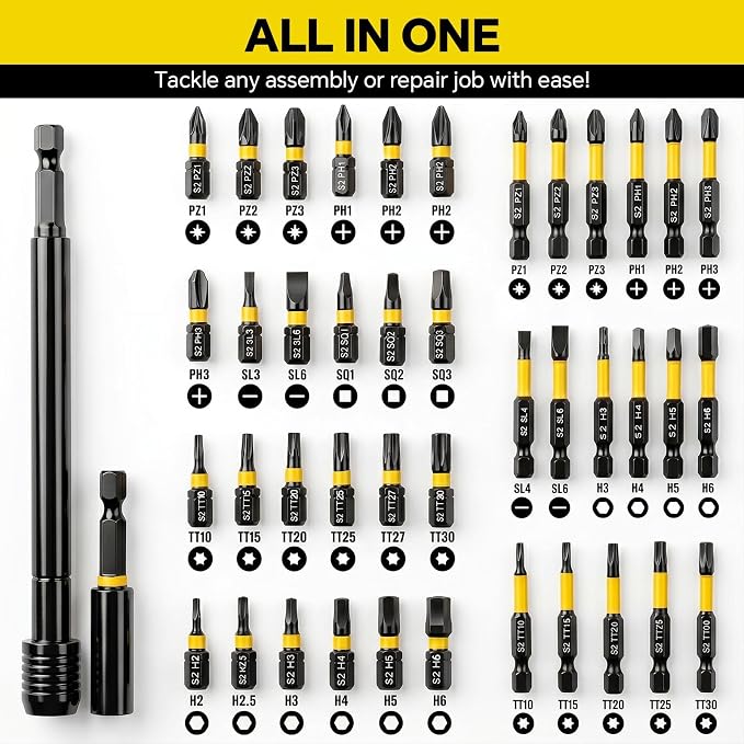 80 Pcs Magnetic Nut Driver Set & Impact Socket Set, Master S2/Cr-V Drill Sockets with Metric & SAE, 1/4" Hex Shank Bits, Extension Holder, Heavy-Duty Organizer Case, Tools Gift for Men