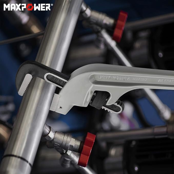 MAXPOWER 18-inch Pipe Wrench, 45 Degree Angled Cr-Mo Jaw, 2.36” Opening | Aluminum Plumbing Wrench, Heavy Duty Offset Pipe Wrench for Tight Spots