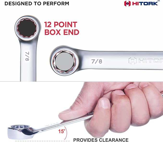 HITORK 19 Piece Metric Combination Wrench Set, 6-24 mm, CR-V, Storage Pouch | Mirror chrome finish, 15° Offset box ends and organized roll up storage improve access, control automotive repair work