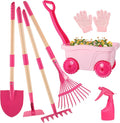 Kids Gardening Tools Outdoor Toys Set - Wheelbarrow Backyard Play Set for Kids with Shovel, Rake, Leaf Rake, Summer Yard Digging Weed Toys, Easter Birthday Gifts for Boys Girls Age 2 3+ Years Old