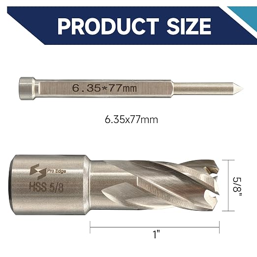 Pro Edge 1-Piece 5/8" Cutting Diameter 1" Cutting Depth Annular Cutter, M2AL HSS Mag Drill Bit with Pilot Pin 3/4" Weldon Shank, for Magnetic Drill Press Steel Plate, Aluminum, Copper