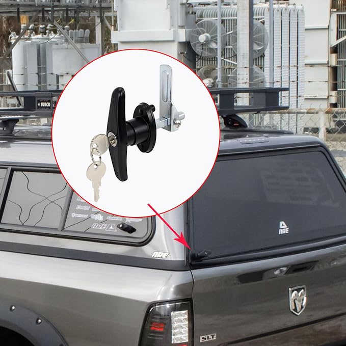 Keyed-Alike Locking T-Handle Kit for Truck Camper Shell/Cap & Topper - Black T-Handle Lock Set with Door Compatibility (Right)