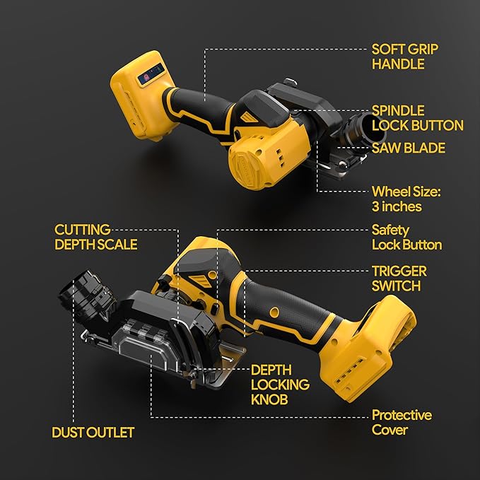 Cordless Cut Off Tool Compatible With DeWalt 20V MAX Battery(NO Battery) 3" Brushless Mini Circular Saw with Blades,19000RPM,Removable Dust Cover for Metal/Wood/Tile/Plastic