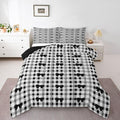 Feelyou Bow Checkered Comforter Set King Size Chic Grid Bowknot Bedding Set for Kids Boys Girls Girly Black Duvet Quilt Bedroom Decor Microfiber 3 Pcs with 2 Pillow Cases