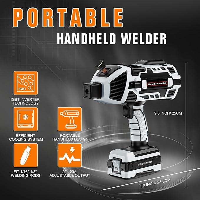 TRQWH Hand Held Welder Gun IGBT Inverter Welding Machine 110V ARC Portable Welder Handheld Welding Gun 5 Variable Current Adjustment Stick Welder, Fit for 1/16"-1/8" Welding Rods (Grey)