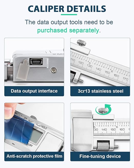 20 Inch Digital Caliper with 6" Long Jaw All-Metal Frame | 0.0005"/0.01mm Inch High Resolution, Large LCD Display, Inch Metric Conversion, Fine Polished Finish, Portable Case