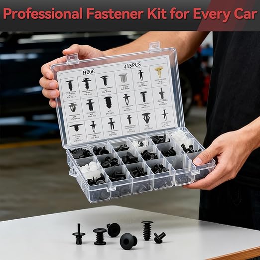 415PCS Car Retainer Clips Kit with 5PCS Trim Removal Tools – Universal Plastic Fastener Assortment Set for Auto Door Panel, Bumper, Fender, Engine Cover – Fits Most Vehicles