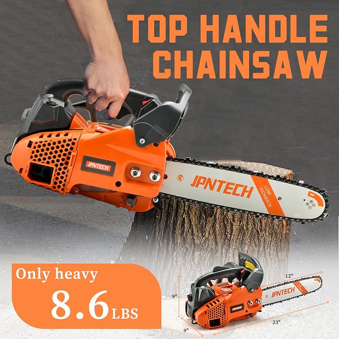Gas Chainsaw 12 Inch Top Handle Chainsaw 25.4CC 2-Cycle Handheld Cordless Petrol Portable Gas Powered Chain Saw for Tree Wood Cutting