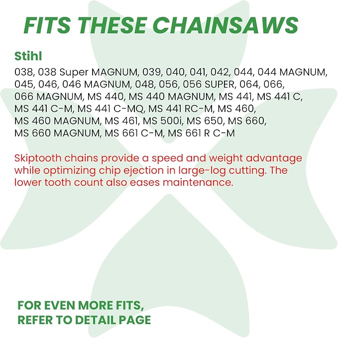 BYANE 28-Inch Carbide Chainsaw Chain 3/8" Pitch .050" Gauge 91 Drive Links | Skip Tooth for Stihl MS660, MS500i, MS461, and MS440 (Replaces 33RSF 91)