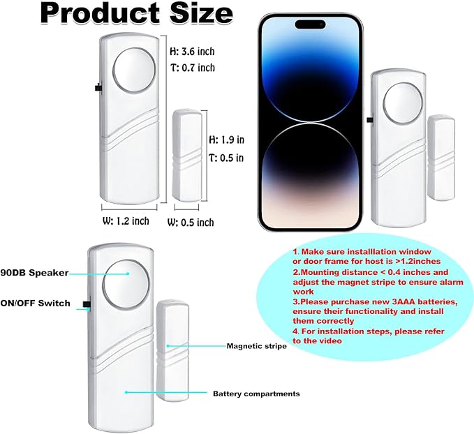 Security Door Window Alarm, 90DB Wireless Sensor Door Window Burglar Alarm, Door Alarms for Kids Safety, Easy Installation Doorbell Alarms for Office House Window Pool (20 Pack)