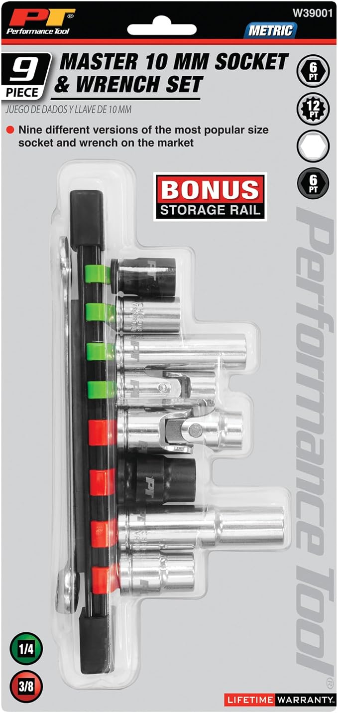 Performance Tool W39001 9-Piece Master 10 mm Socket and Wrench Set