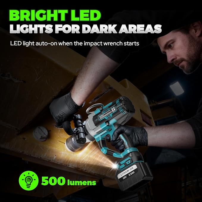 Cordless Impact Wrench 1 Inch, 3000N.m High Torque Impact Wrench Heavy Duty with Auxiliary Handle, Brushless Electric Impact Gun, 2x 5.5Ah Battery, Variable Speeds for Car Tire Lug Nut Removal Tool
