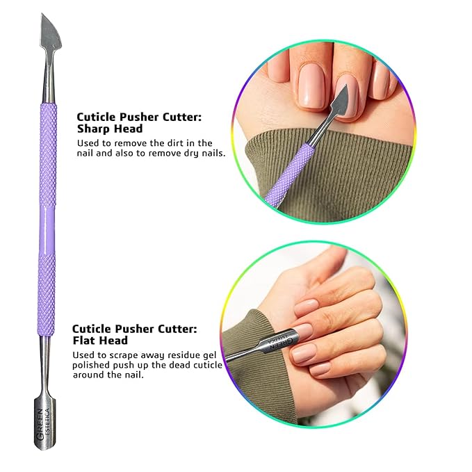 Professional Cuticle Trimmer Nail Cuticle Cutter Stainless Steel Cuticle Nippers with Sharp Blades Double Spring Manicure Tools for Nail Care Pedicure Home Spa (Purple - Pusher Included)