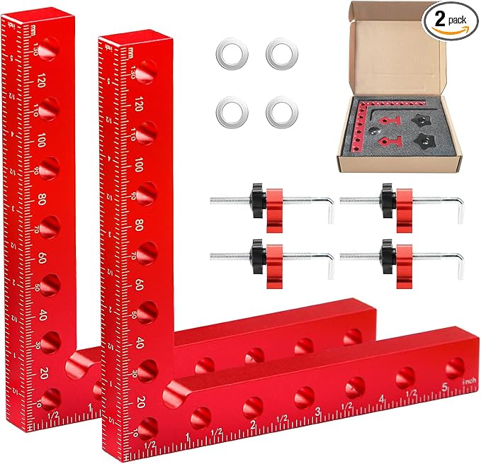 Corner Clamps for Woodworking 2 Pack 5.5"x 5.5" Right Angle Wood Clamps 90 Degree Carpenter Tools Positioning Squares for Frame,Box,Drawer,Cabinets,Gifts for Men Dad Red 2 Pack Set