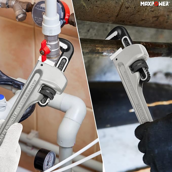 MAXPOWER Pipe Wrench Set 10" 14" 18", with 1" 2" 2.5" Jaw Capacity | Aluminum Plumber Wrenches, Straight Plumbing Wrench