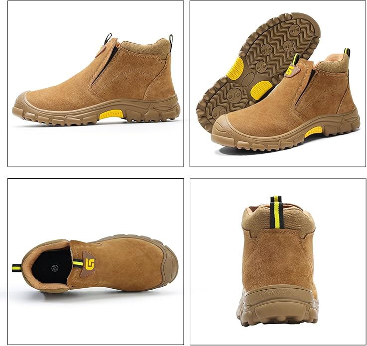 GLANOUDUN Welding Work Boots for Men Slip on Steel Toe Shoes for Men Indestructible Steel Toe Boots Welder Men's Working Shoes Fireproof Safety Footwear for Construction Men's Work & Safety Footwear