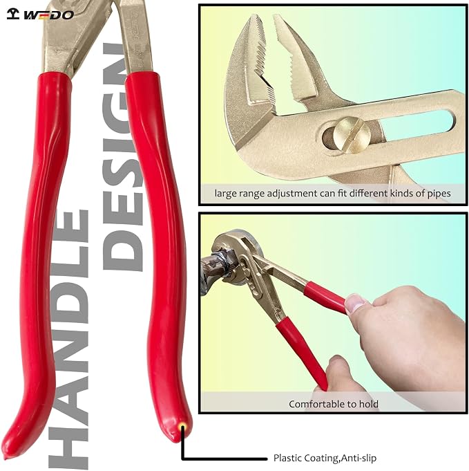 WEDO Water Pump Pliers, Slip Joint Pliers, Tongue and Groove Pliers, Length 12 inch, length 300mm, Max jaw opening 52mm, Aluminum Bronze, Non-Sparking, DIN Standard, BAM & FM Certificate